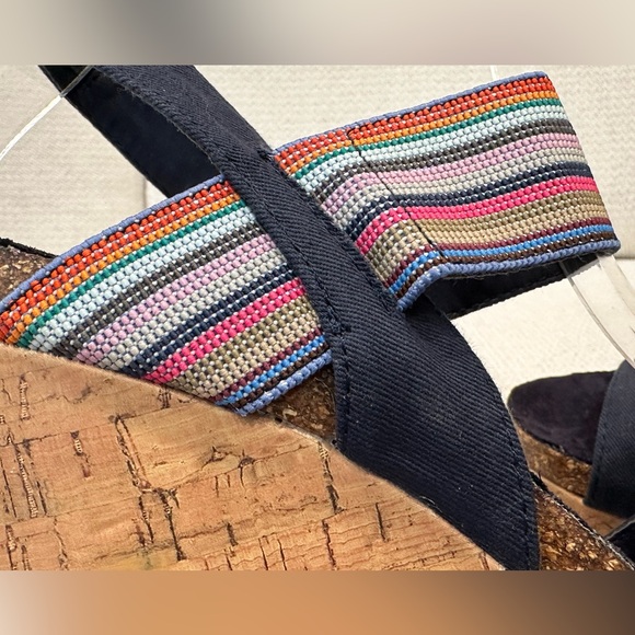 New Madden Girl Feliciti Navy Blue & Multicolor Wedge Sandals w Cork Bases~7.5 - Picture 13 of 14